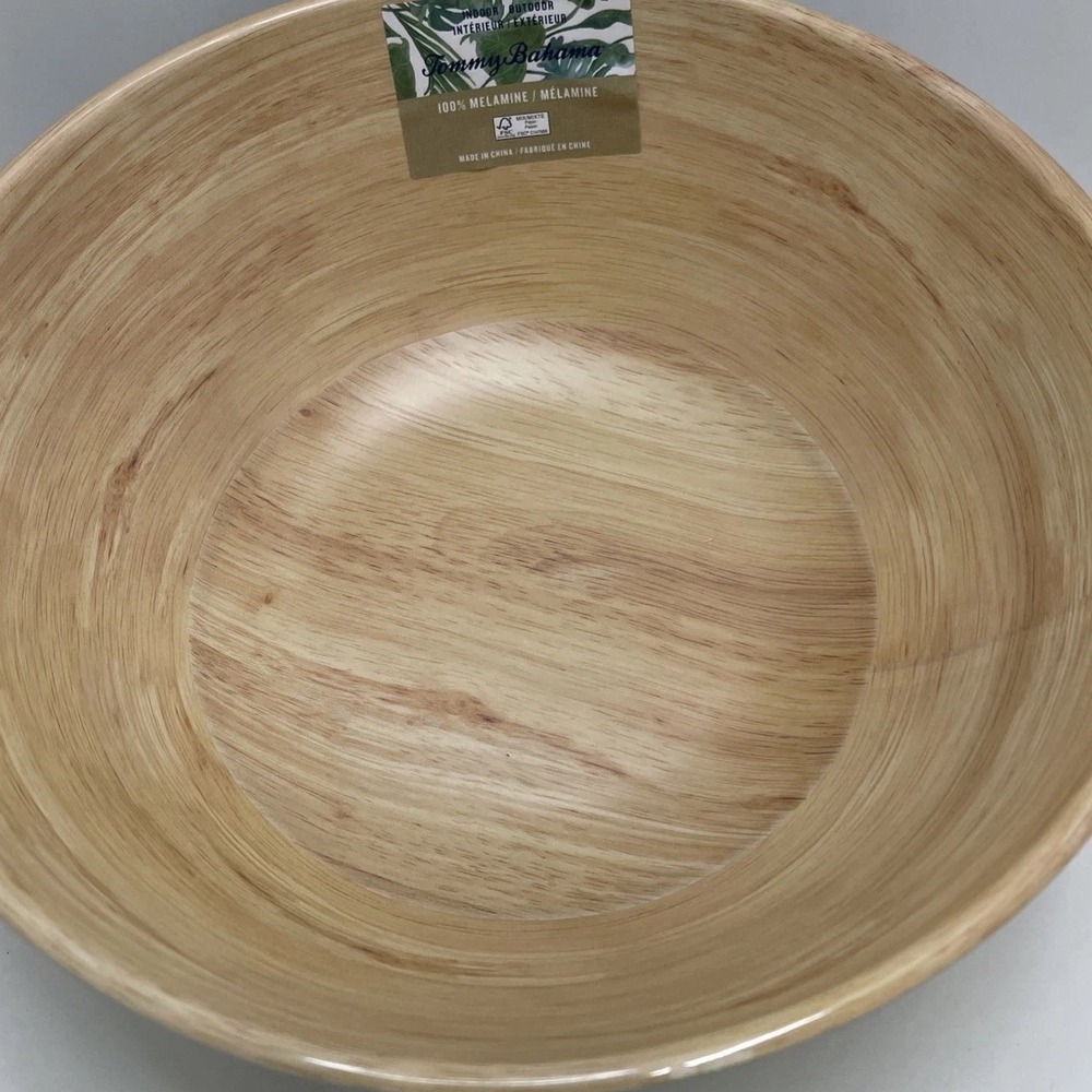 Tommy Bahama Melamine Serving Bowl Wood Grain White 11"